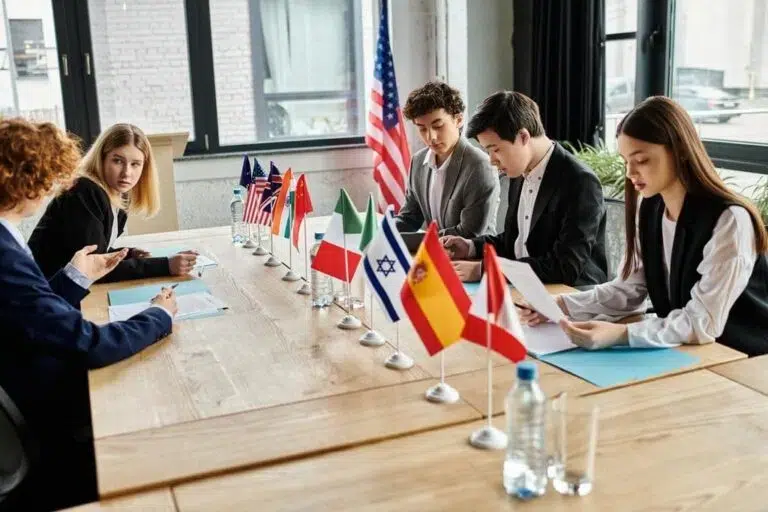 A world map or global network graphic representing leadership team service across 4 continents and 180 countries.